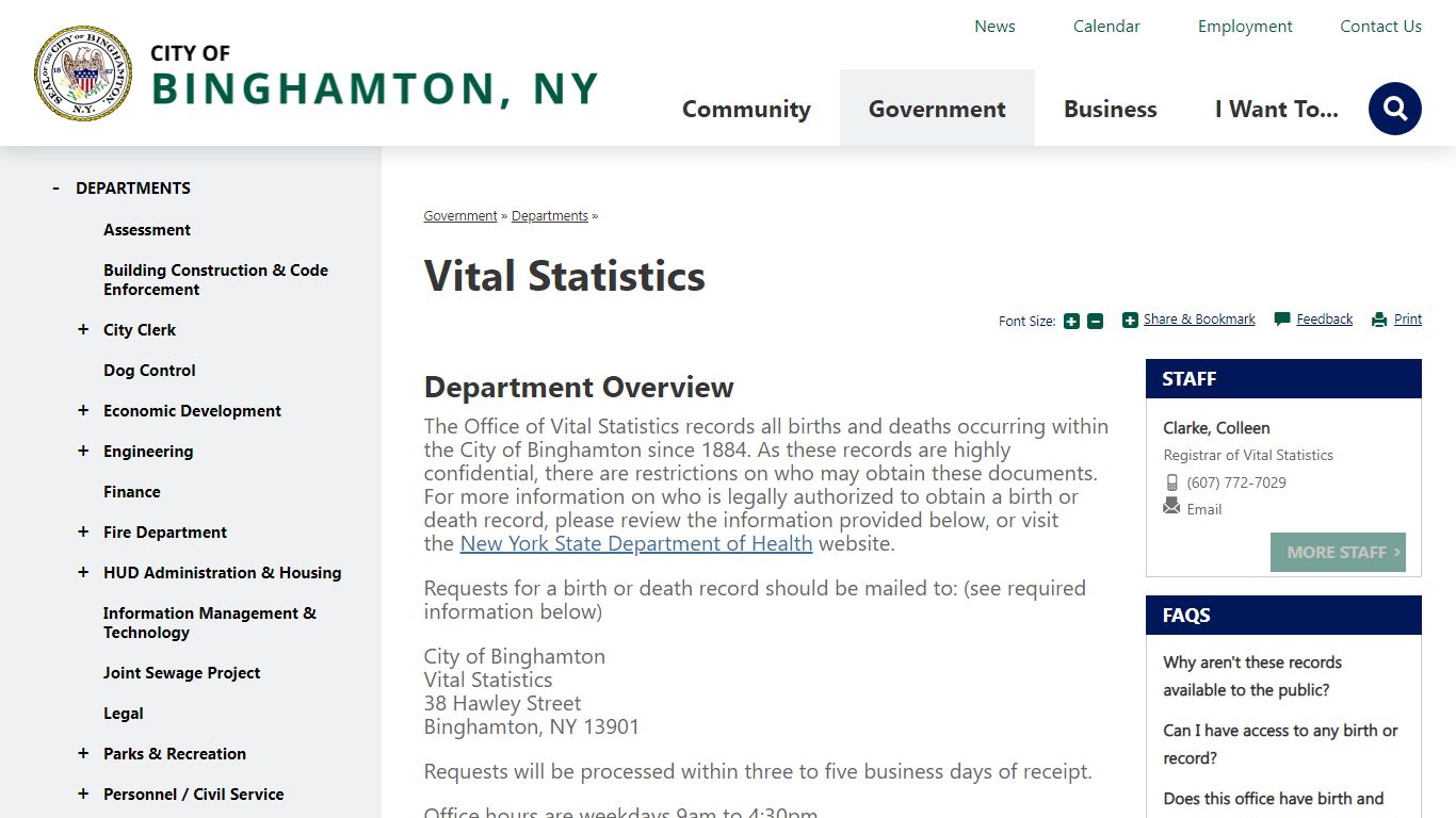 Vital Statistics | City of Binghamton New York