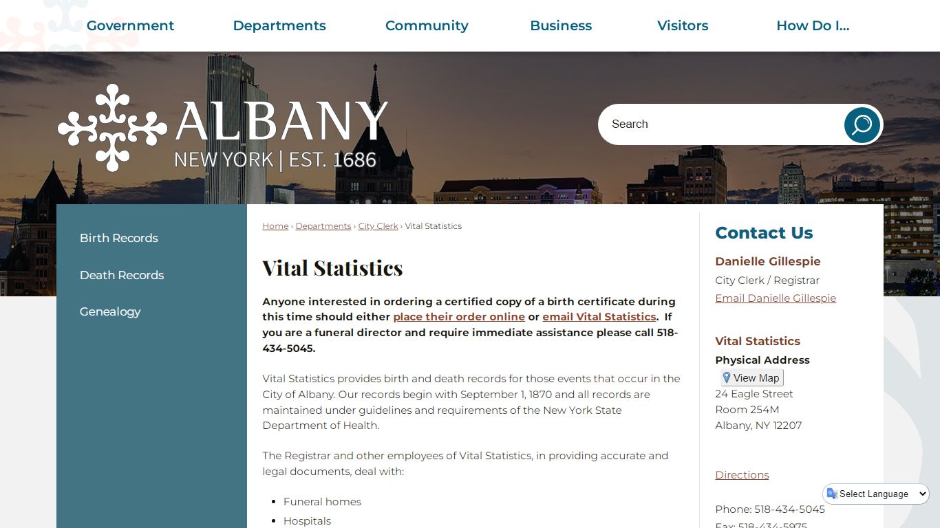 Vital Statistics | Albany, NY